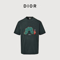 Dior Forest Green Whimsical Caterpillar 3D Embroidered Short Sleeve T-Shirt - Dark Green