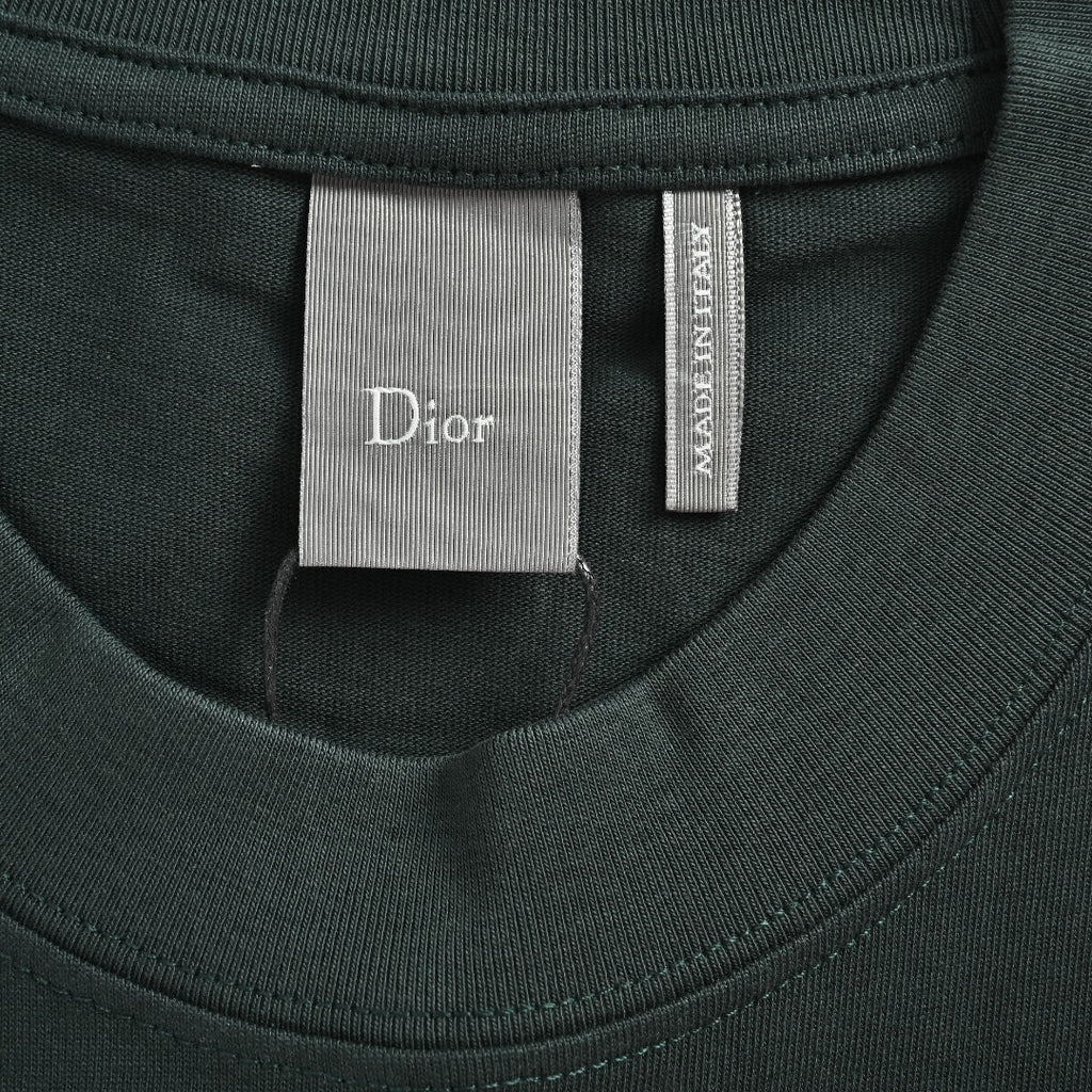Dior Forest Green Whimsical Caterpillar 3D Embroidered Short Sleeve T-Shirt - Dark Green