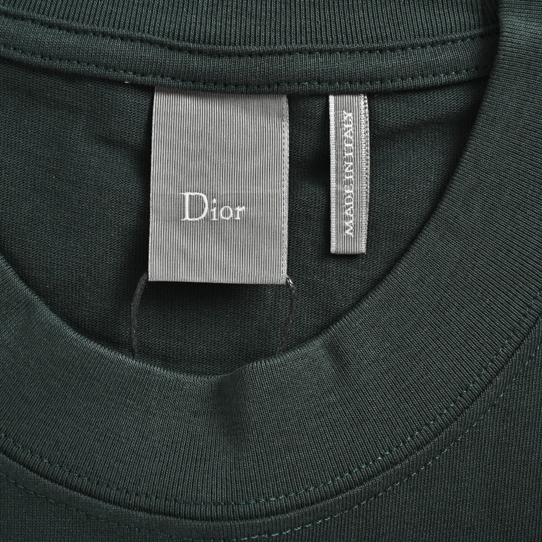 Dior Forest Green Whimsical Caterpillar 3D Embroidered Short Sleeve T-Shirt - Dark Green