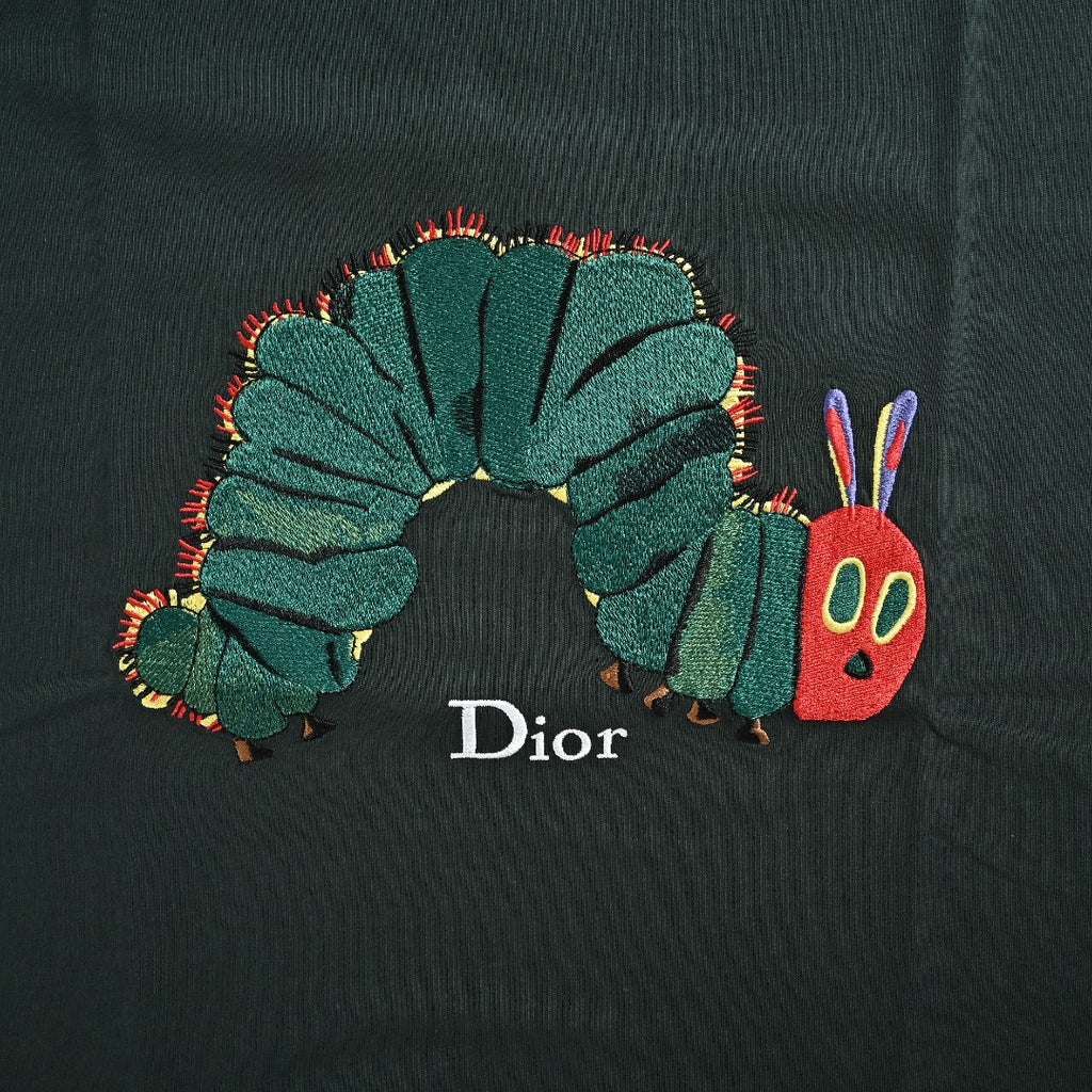 Dior Forest Green Whimsical Caterpillar 3D Embroidered Short Sleeve T-Shirt - Dark Green