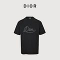 Dior Cursive Silver Thread Script Embroidered Short Sleeve T-Shirt - Black