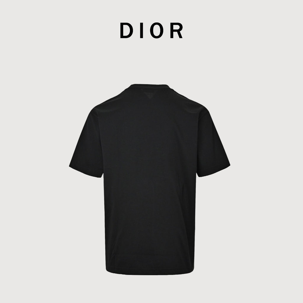 Dior Cursive Silver Thread Script Embroidered Short Sleeve T-Shirt - Black
