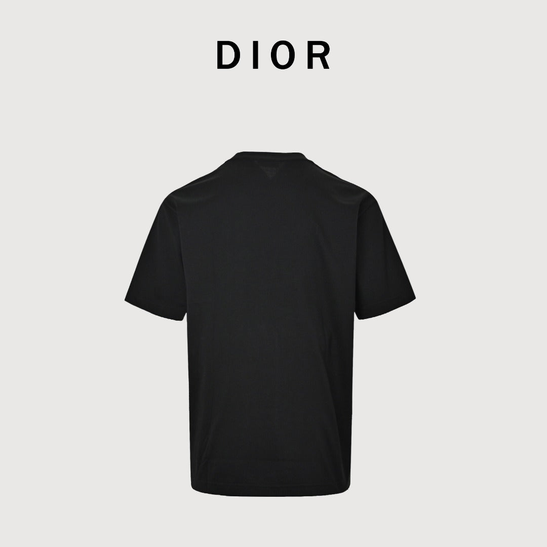 Dior Cursive Silver Thread Script Embroidered Short Sleeve T-Shirt - Black