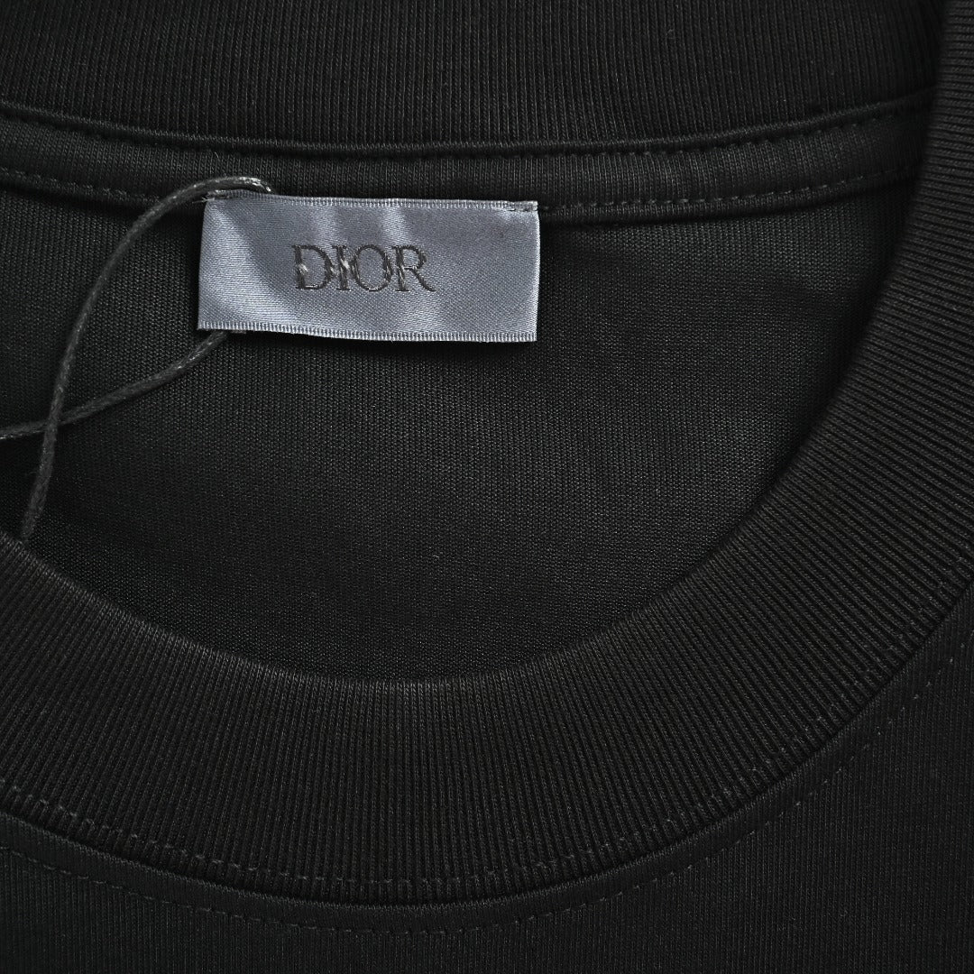 Dior Cursive Silver Thread Script Embroidered Short Sleeve T-Shirt - Black