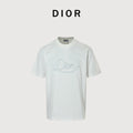 Dior Cursive Silver Thread Script Embroidered Short Sleeve T-Shirt - White