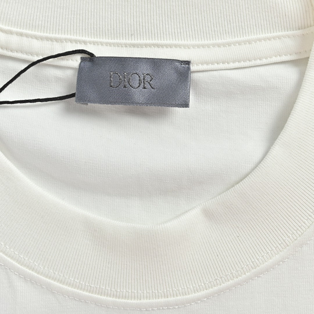 Dior Cursive Silver Thread Script Embroidered Short Sleeve T-Shirt - White