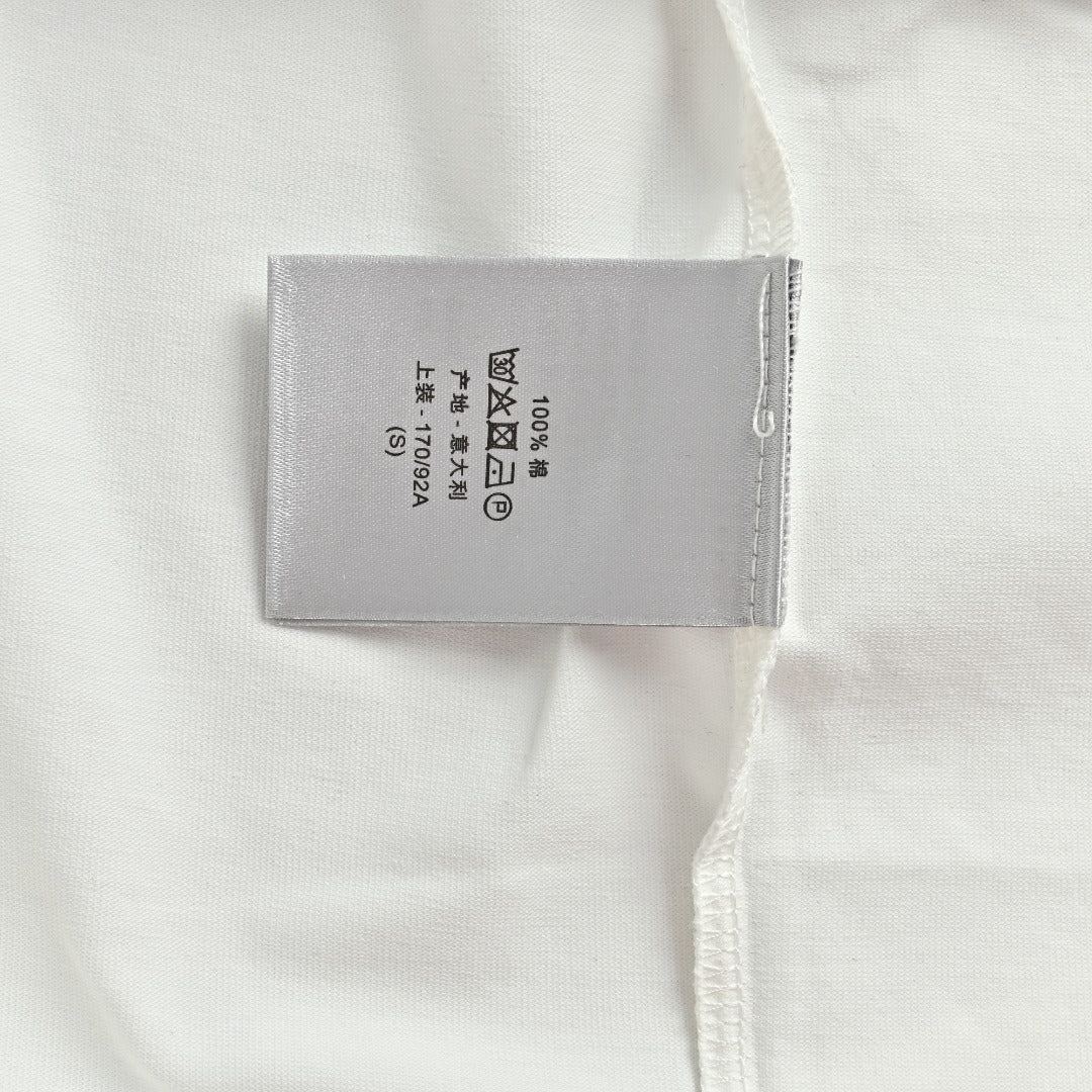 Dior Cursive Silver Thread Script Embroidered Short Sleeve T-Shirt - White