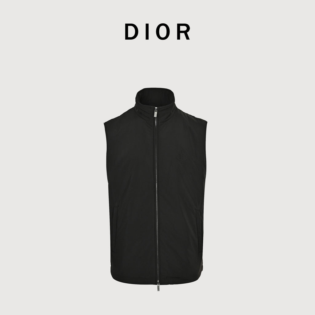 Dior CD Embroidered Stand Collar Zip Vest - Black