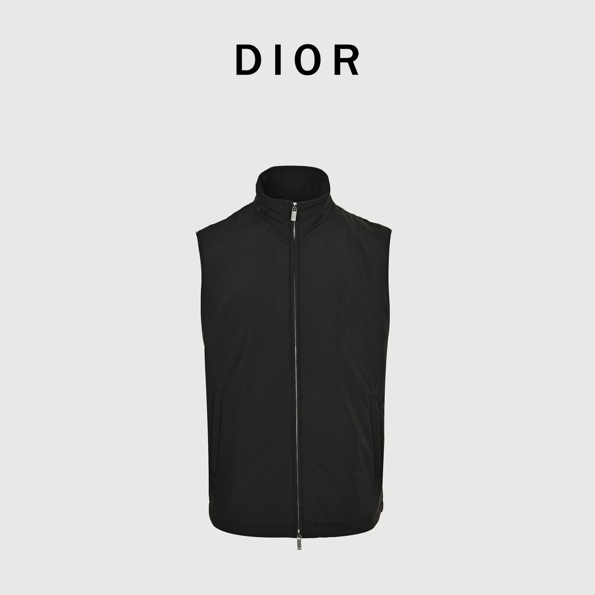 Dior CD Embroidered Stand Collar Zip Vest - Black