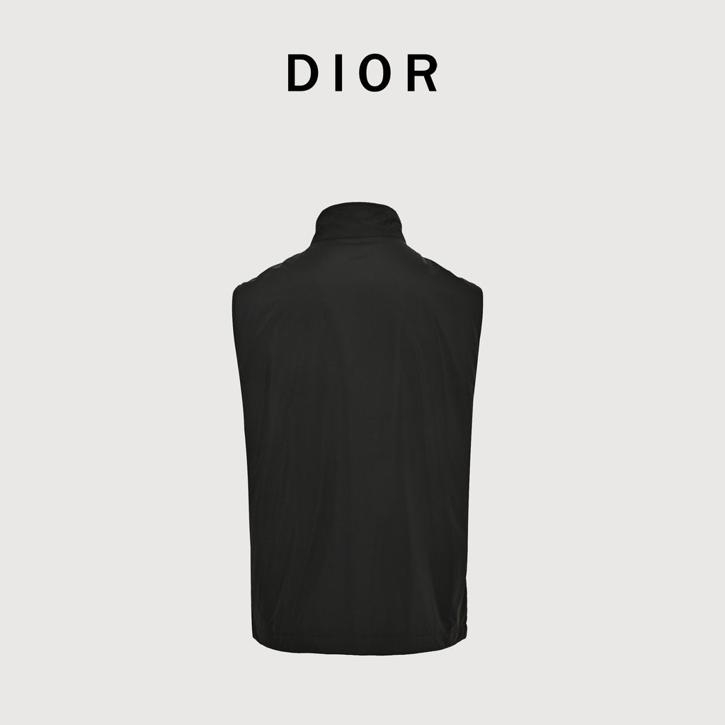 Dior CD Embroidered Stand Collar Zip Vest - Black