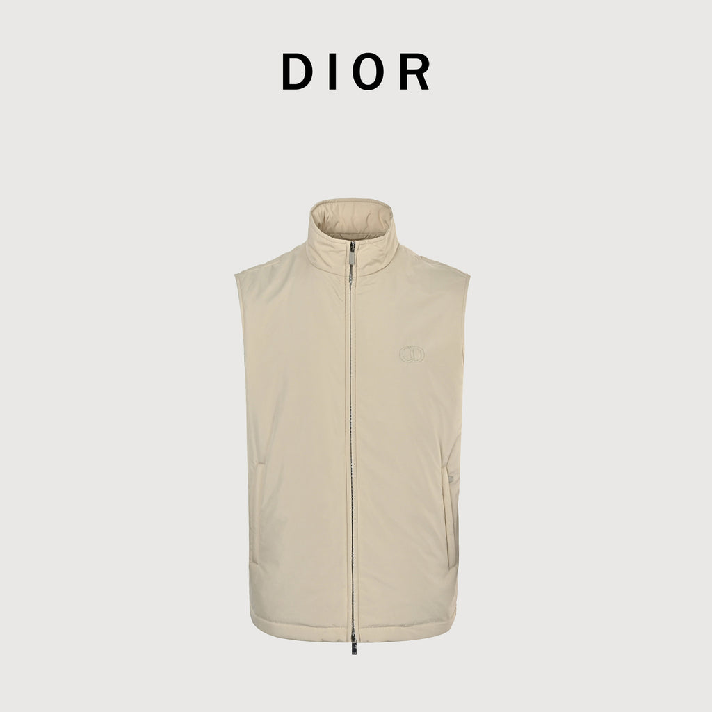 Dior CD Embroidered Stand Collar Zip Vest - Cream