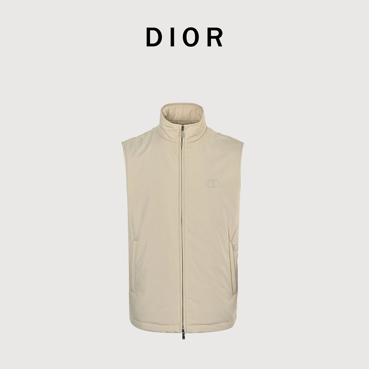 Dior CD Embroidered Stand Collar Zip Vest - Cream