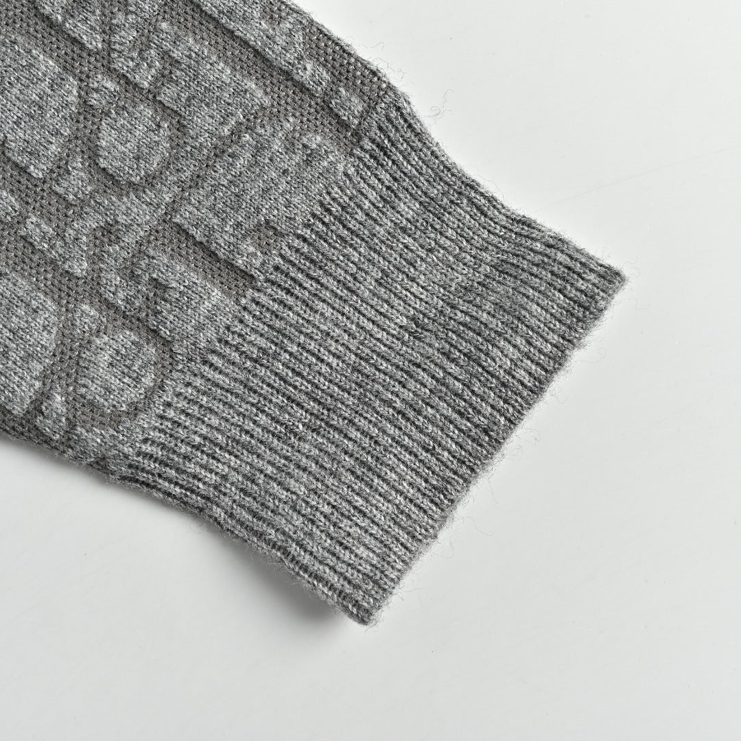 Dior 26SS Oblique All-Over Jacquard Knit Zip Hoodie - Grey