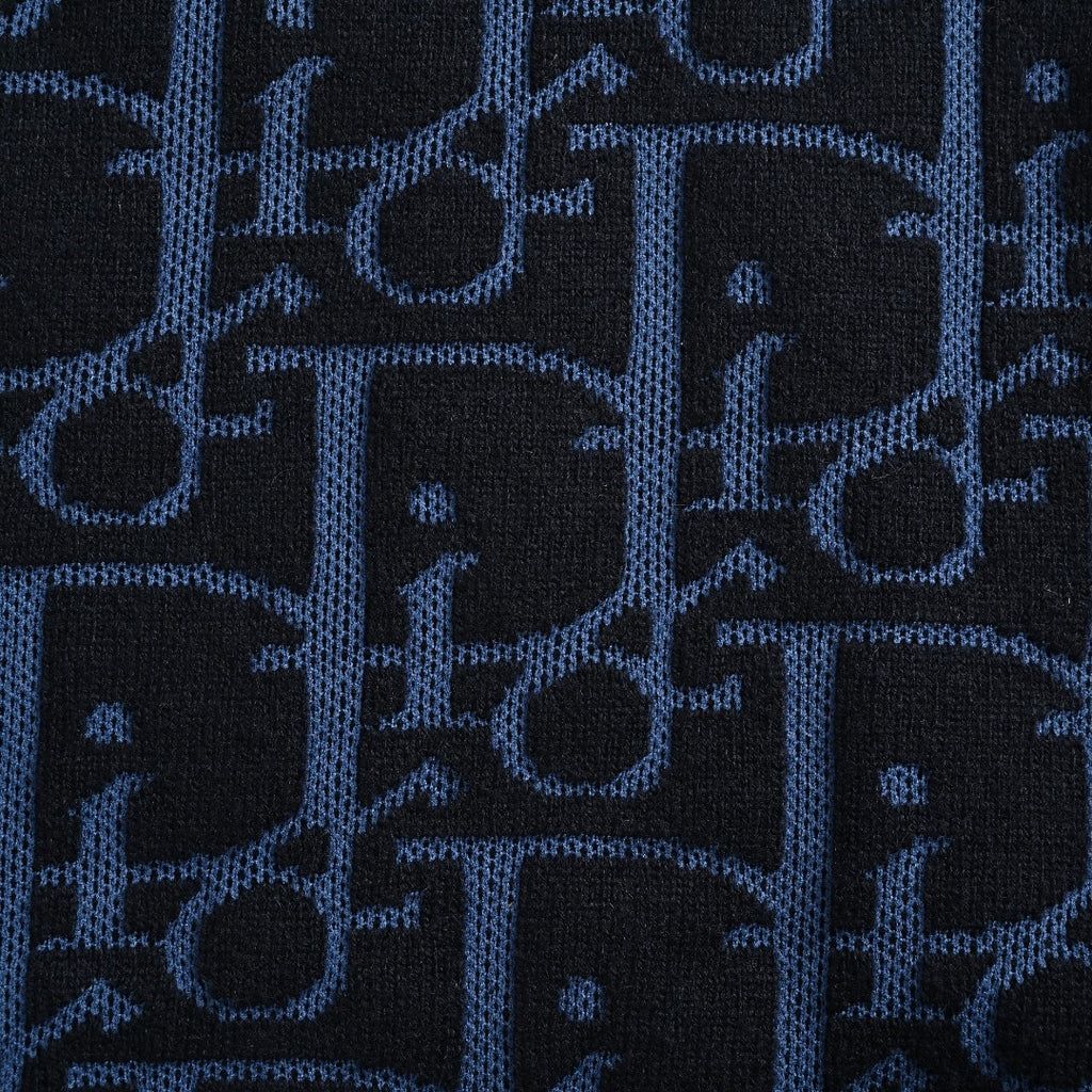 Dior 26SS Oblique All-Over Jacquard Knit Zip Hoodie - Navy