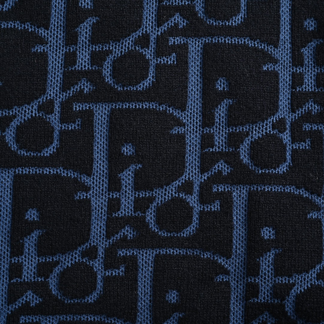 Dior 26SS Oblique All-Over Jacquard Knit Zip Hoodie - Navy