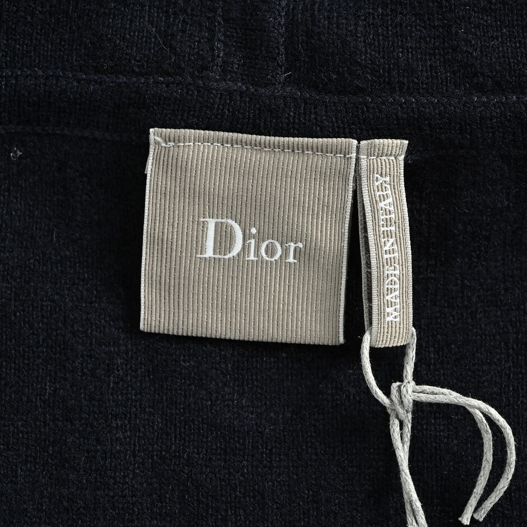 Dior 26SS Oblique All-Over Jacquard Knit Zip Hoodie - Navy