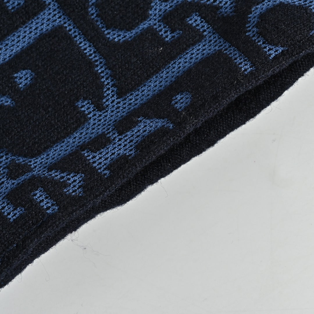 Dior 26SS Oblique All-Over Jacquard Knit Zip Hoodie - Navy