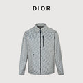 Dior Bee CD Embroidered Chest Pocket Zip Trim Turn-Down Collar Jacket - Light Grey