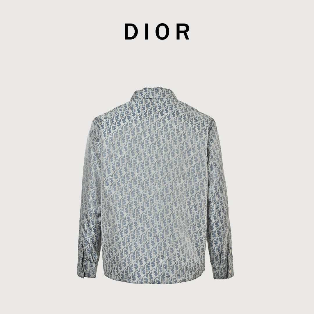 Dior Bee CD Embroidered Chest Pocket Zip Trim Turn-Down Collar Jacket - Light Grey