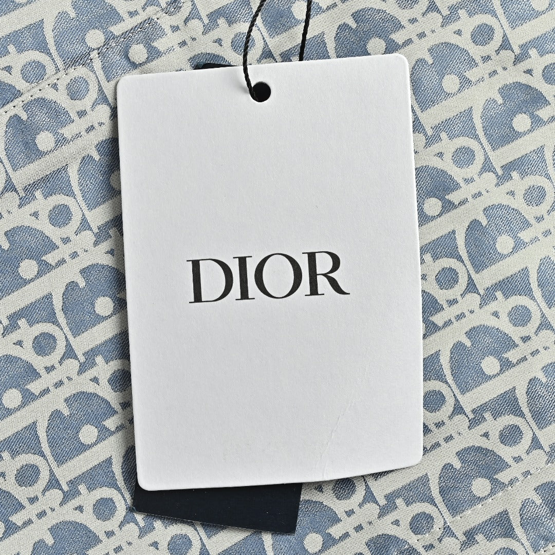 Dior Bee CD Embroidered Chest Pocket Zip Trim Turn-Down Collar Jacket - Light Grey