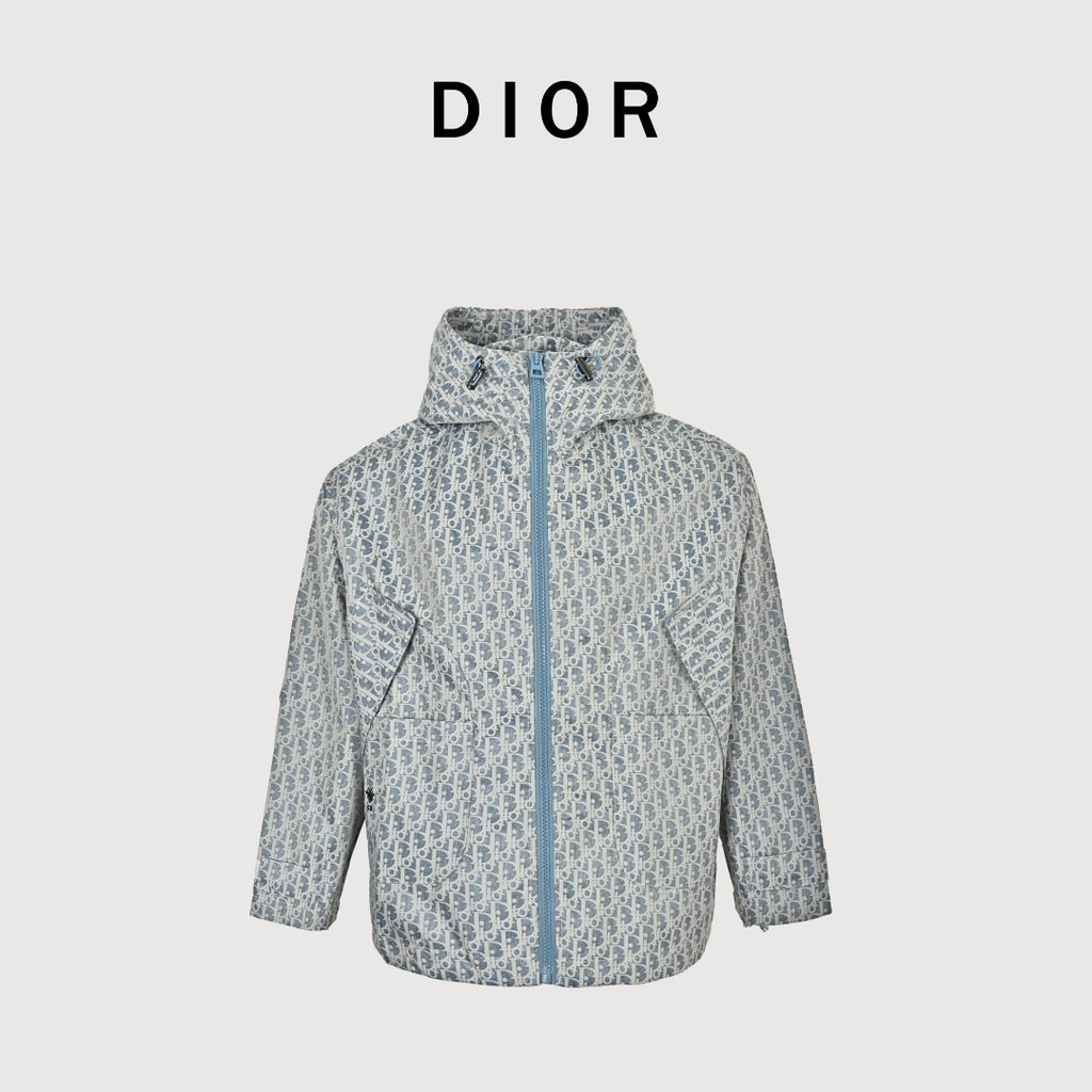 Dior Oblique All-Over Bee Logo Print Zip Jacket - Light Grey