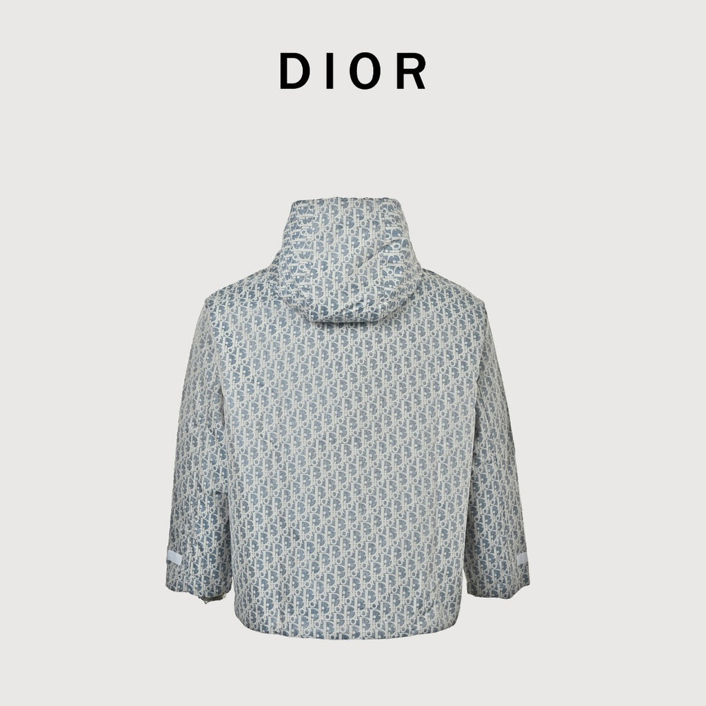 Dior Oblique All-Over Bee Logo Print Zip Jacket - Light Grey