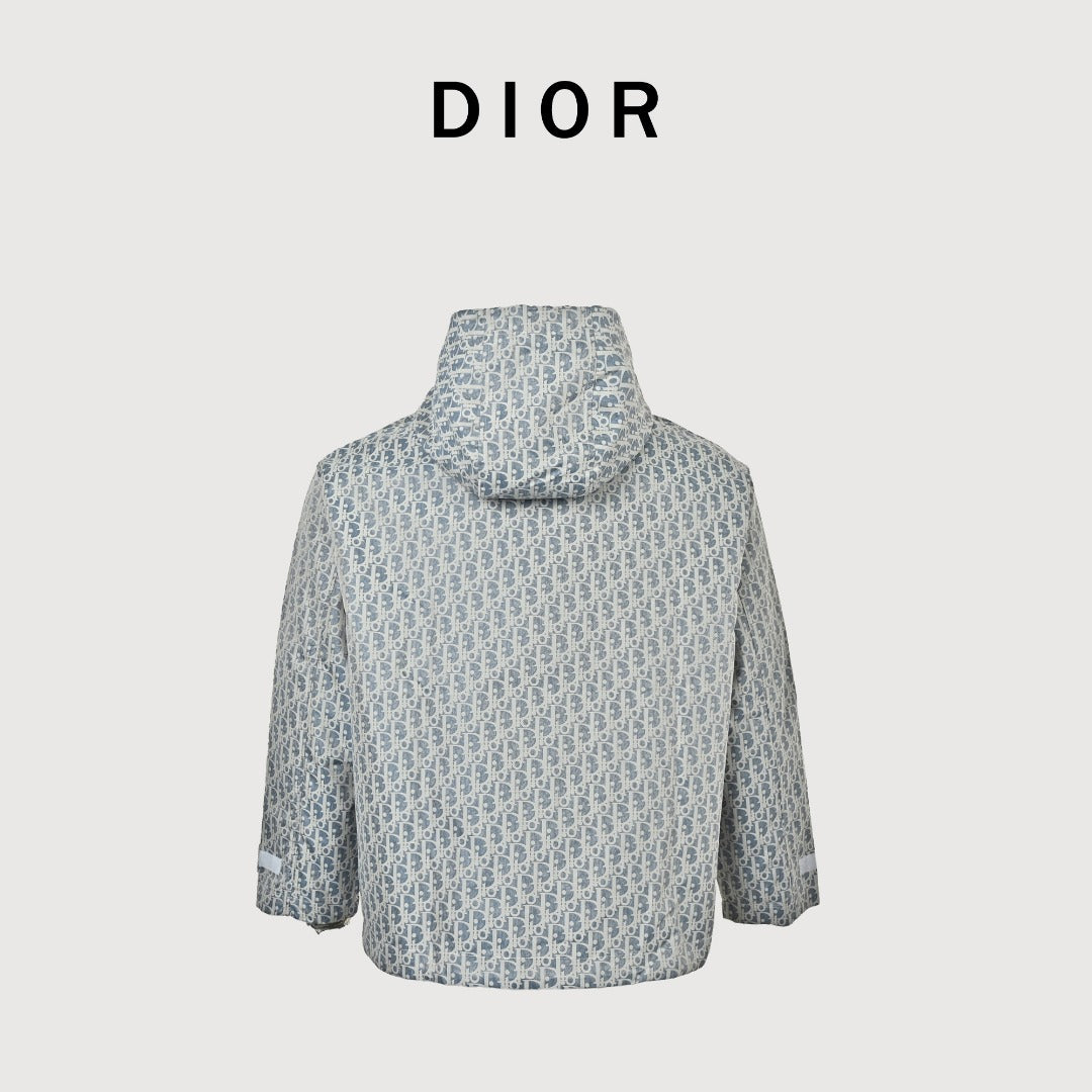 Dior Oblique All-Over Bee Logo Print Zip Jacket - Light Grey