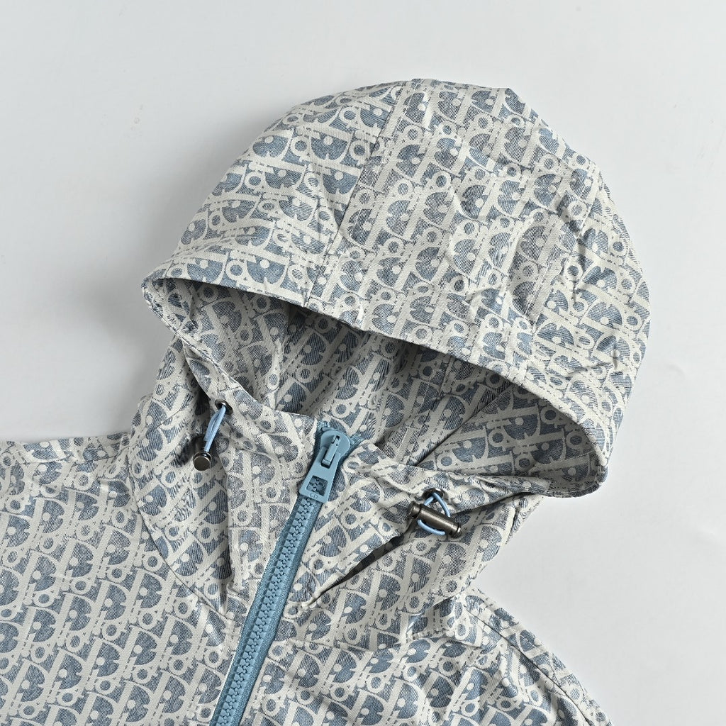 Dior Oblique All-Over Bee Logo Print Zip Jacket - Light Grey
