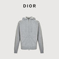 Dior CD Oblique Jacquard Lined Full-Zip Hoodie Sweatshirt - Light Grey