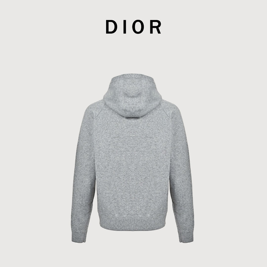 Dior CD Oblique Jacquard Lined Full-Zip Hoodie Sweatshirt - Light Grey