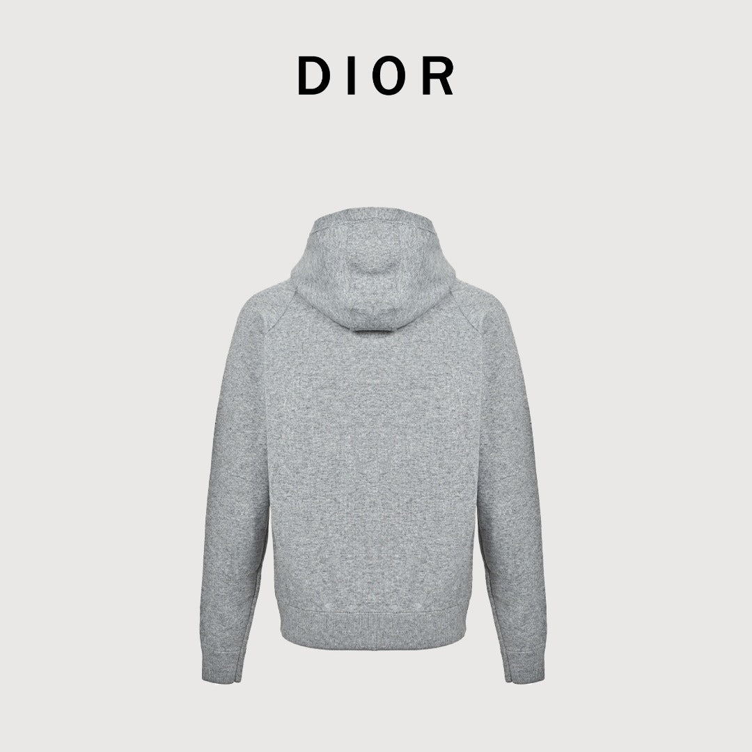 Dior CD Oblique Jacquard Lined Full-Zip Hoodie Sweatshirt - Light Grey