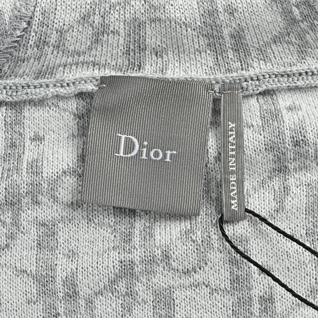 Dior CD Oblique Jacquard Lined Full-Zip Hoodie Sweatshirt - Light Grey