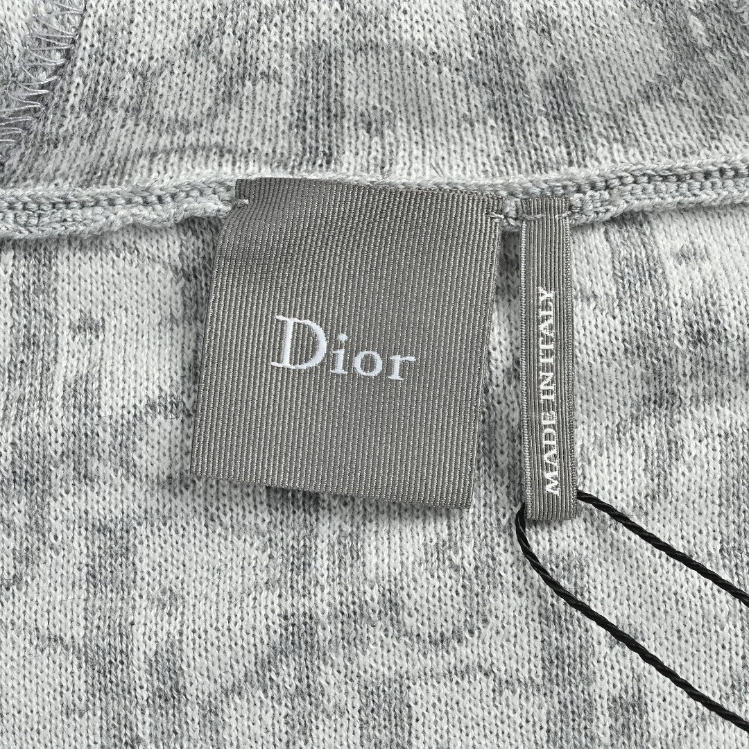 Dior CD Oblique Jacquard Lined Full-Zip Hoodie Sweatshirt - Light Grey