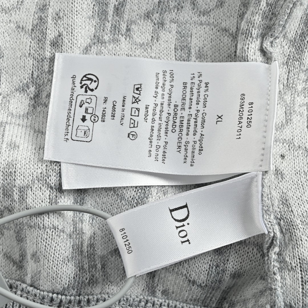 Dior CD Oblique Jacquard Lined Full-Zip Hoodie Sweatshirt - Light Grey