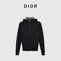 Dior CD Oblique Jacquard Lined Full-Zip Hoodie Sweatshirt - Black