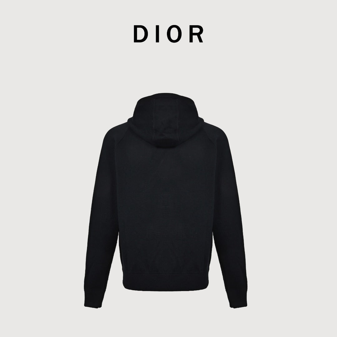 Dior CD Oblique Jacquard Lined Full-Zip Hoodie Sweatshirt - Black