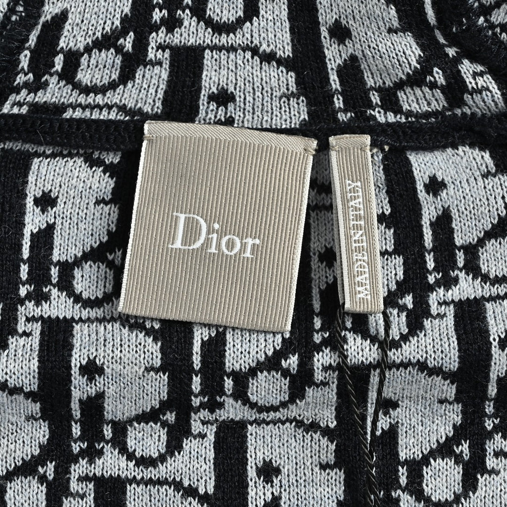 Dior CD Oblique Jacquard Lined Full-Zip Hoodie Sweatshirt - Black