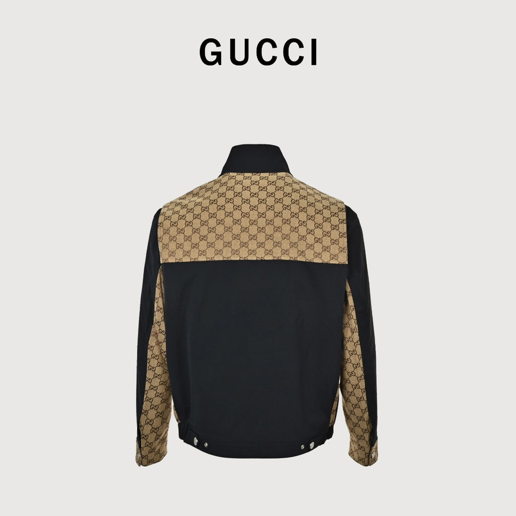 Gucci Vintage GG Supreme Patchwork Stand Collar Zip Jacket - Black Tan