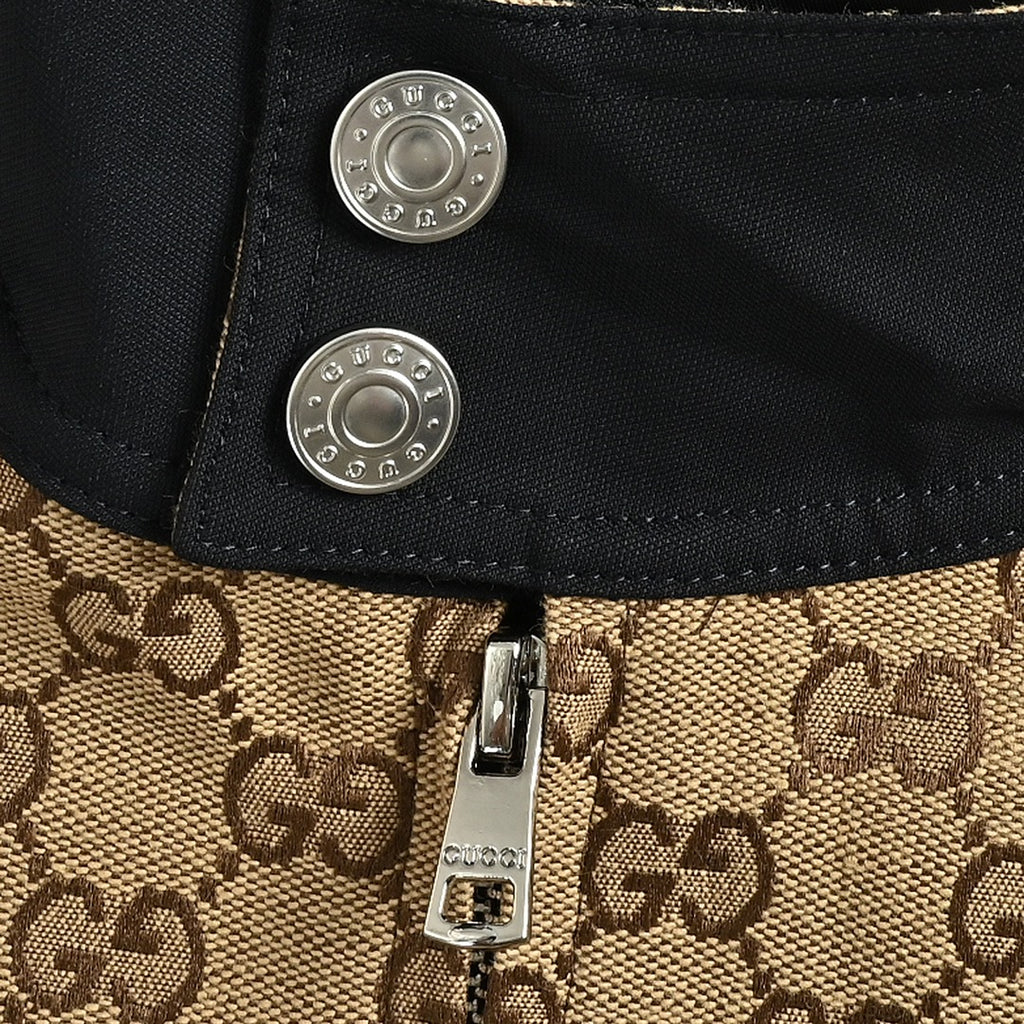 Gucci Vintage GG Supreme Patchwork Stand Collar Zip Jacket - Black Tan