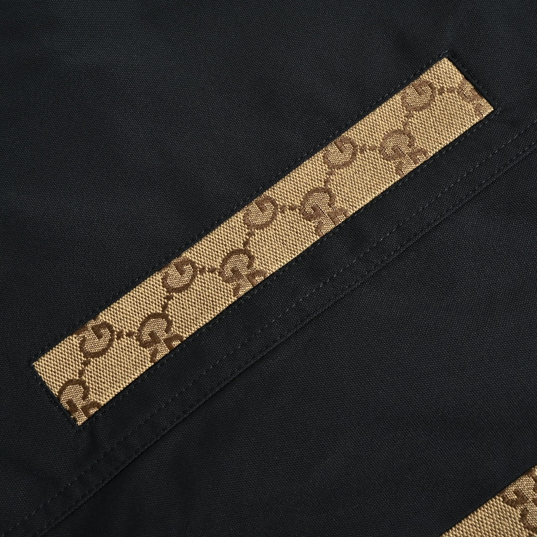 Gucci Vintage GG Supreme Patchwork Stand Collar Zip Jacket - Black Tan