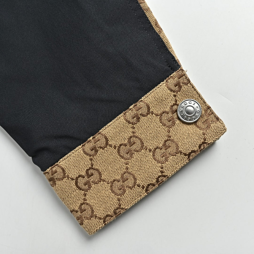 Gucci Vintage GG Supreme Patchwork Stand Collar Zip Jacket - Black Tan