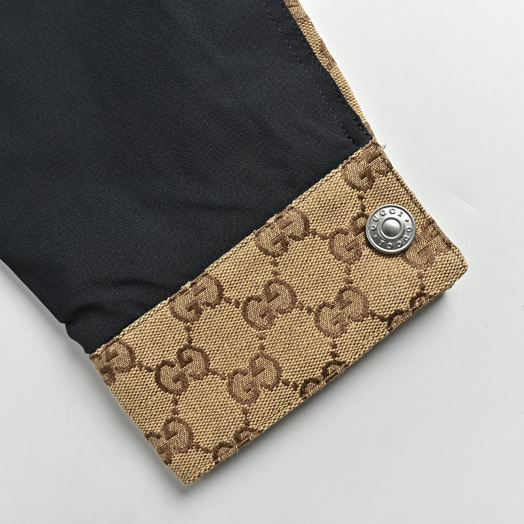 Gucci Vintage GG Supreme Patchwork Stand Collar Zip Jacket - Black Tan
