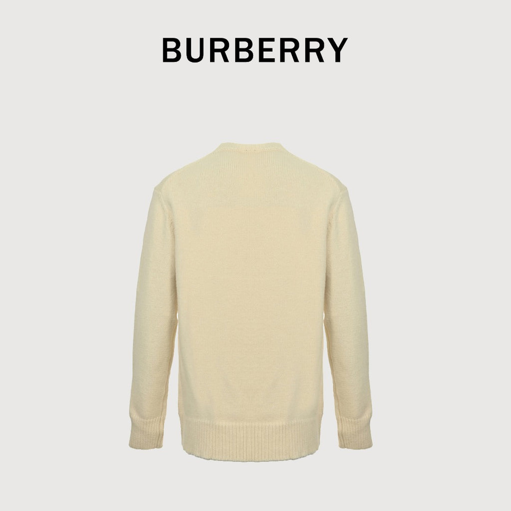 Burberry Equestrian Knight Blue Label Cashmere Jacquard Crewneck Sweater - Ivory