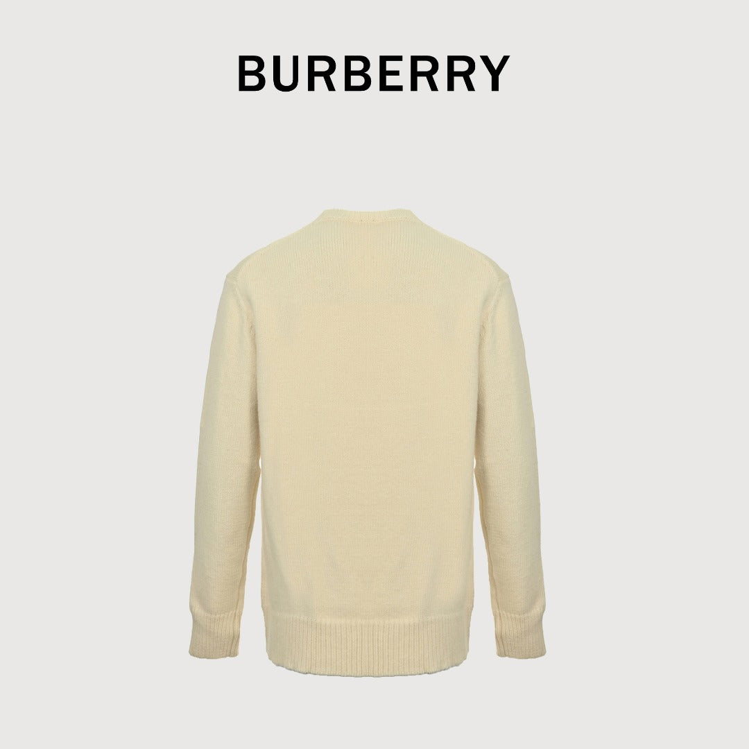 Burberry Equestrian Knight Blue Label Cashmere Jacquard Crewneck Sweater - Ivory