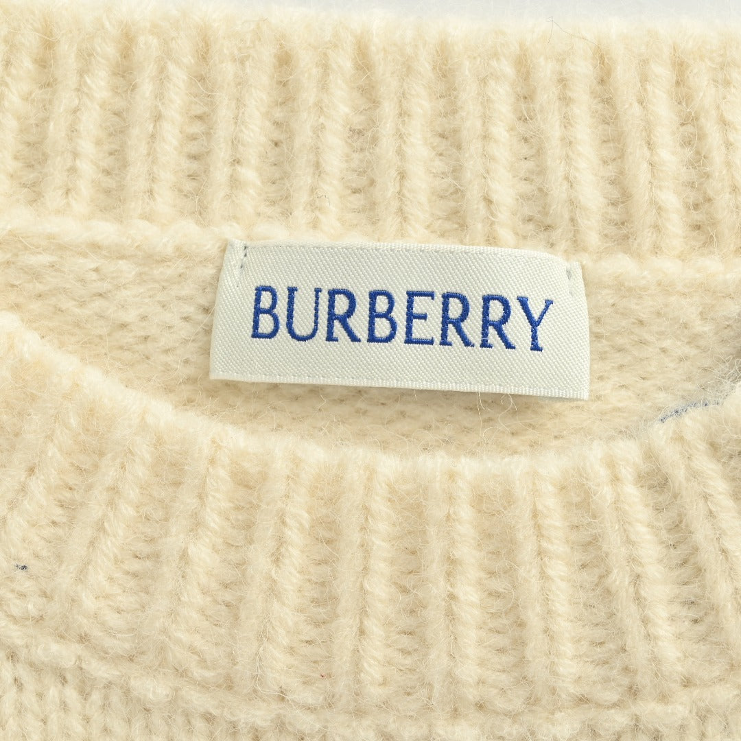 Burberry Equestrian Knight Blue Label Cashmere Jacquard Crewneck Sweater - Ivory