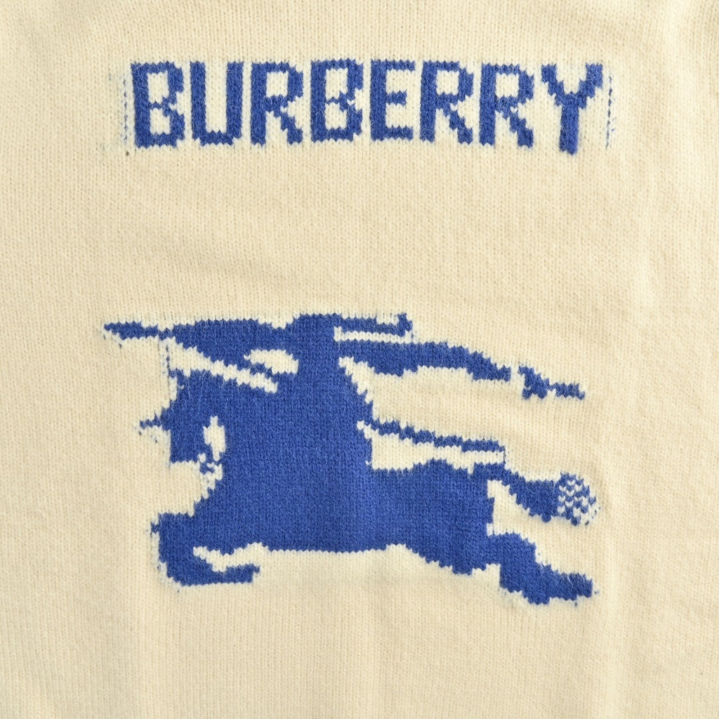 Burberry Equestrian Knight Blue Label Cashmere Jacquard Crewneck Sweater - Ivory