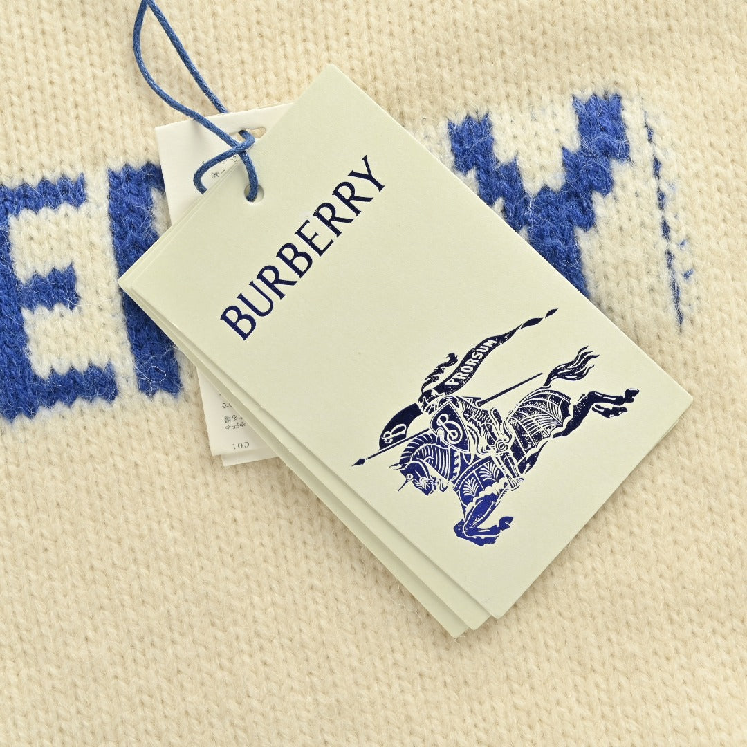 Burberry Equestrian Knight Blue Label Cashmere Jacquard Crewneck Sweater - Ivory