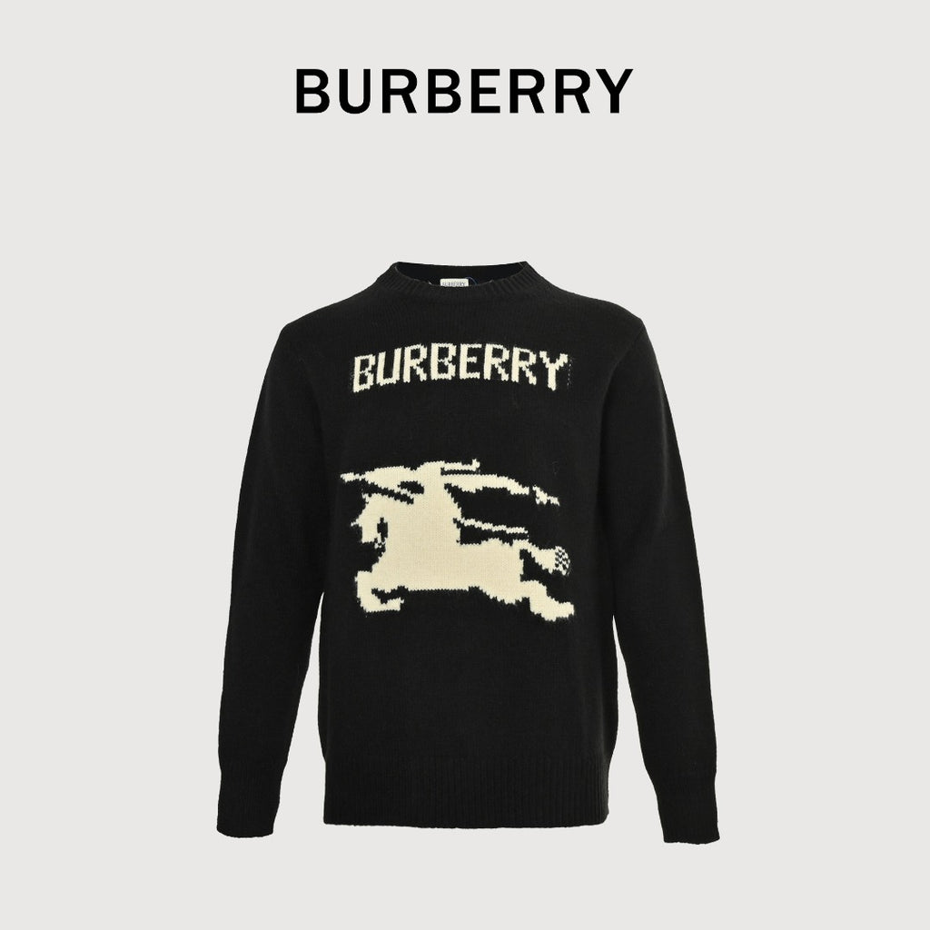 Burberry Equestrian Knight Cashmere Jacquard Crewneck Sweater - Black