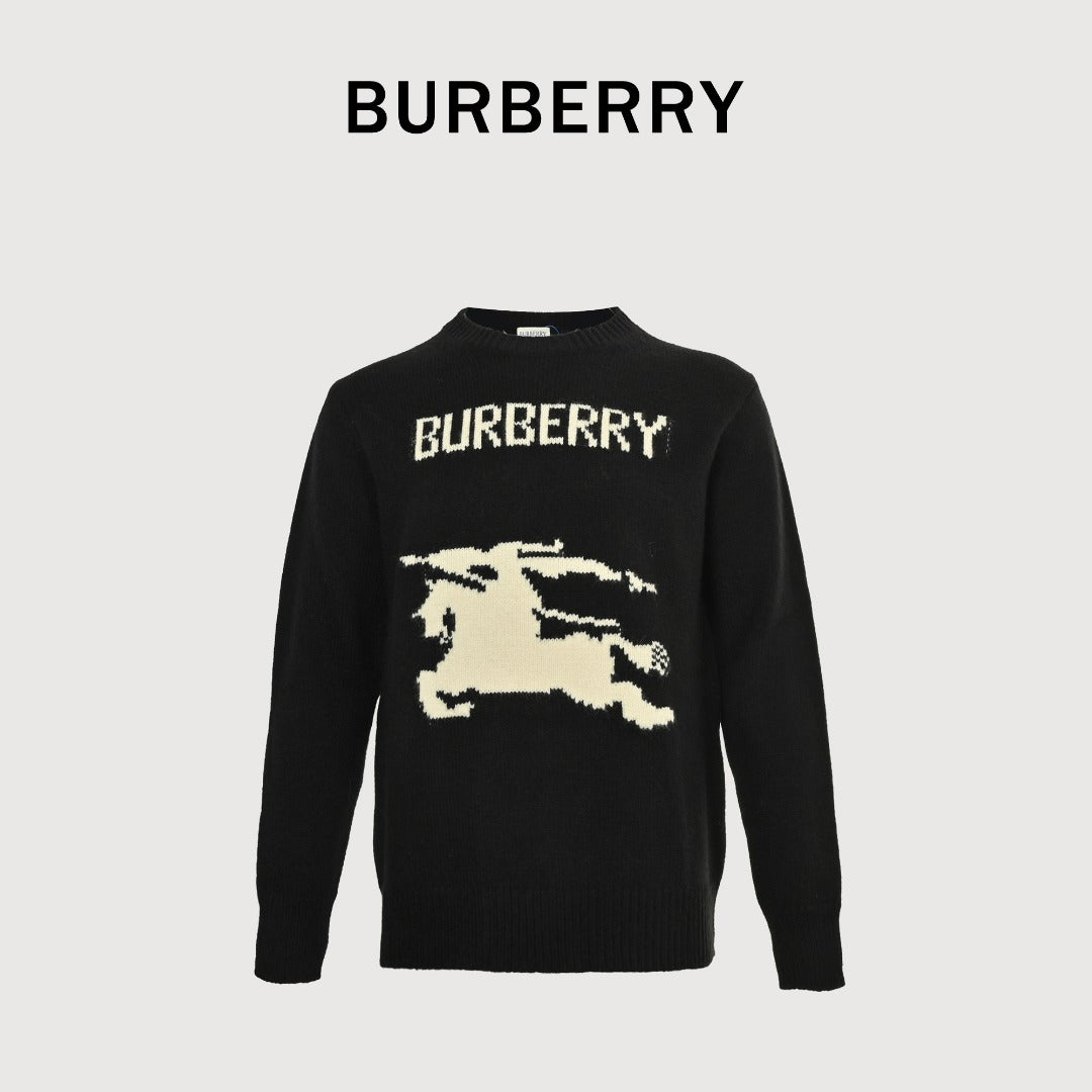 Burberry Equestrian Knight Cashmere Jacquard Crewneck Sweater - Black