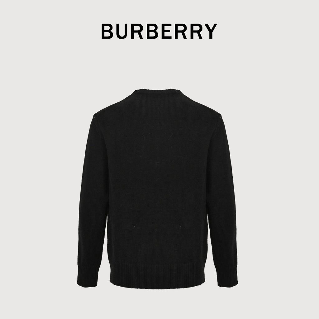 Burberry Equestrian Knight Cashmere Jacquard Crewneck Sweater - Black
